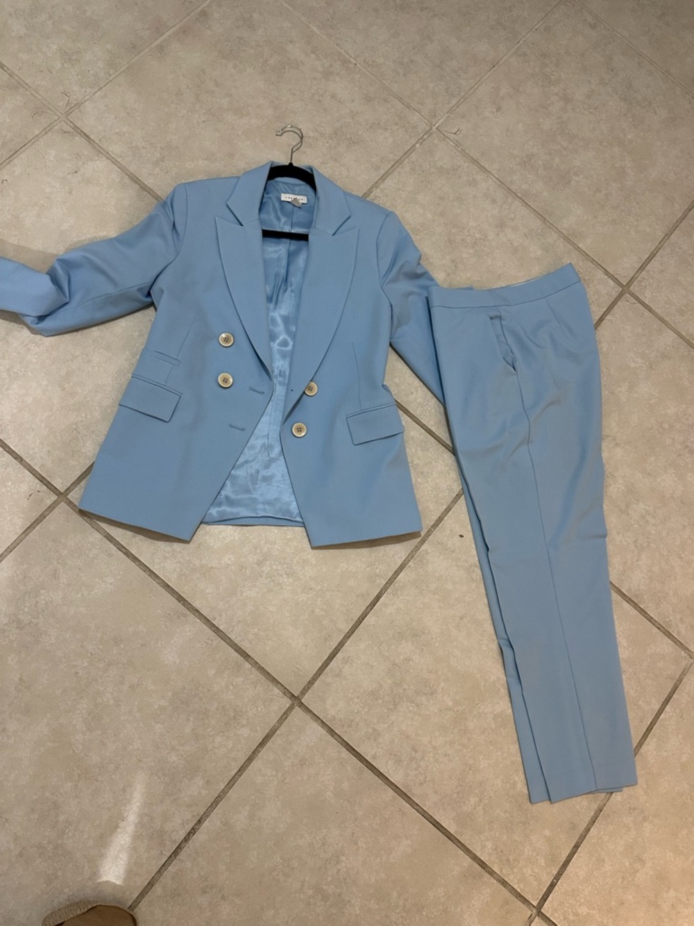 Topshop Light Blue Double-Breasted Suit Blazer & Trousers